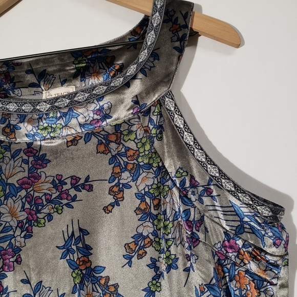 Tracy Porter Velvet Dress Sleeveless‎ 8 Grey Floral Print Crochet Trim - Picture 2 of 9